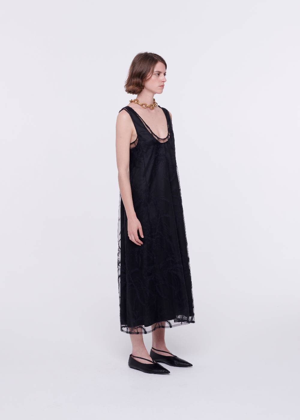 Plan C ABITO MIDI NERO IN TULLE RICAMATO Saldi Di Fabbrica