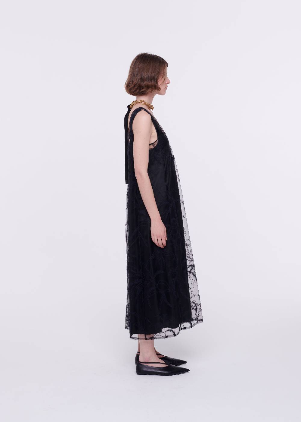 Plan C ABITO MIDI NERO IN TULLE RICAMATO Saldi Di Fabbrica