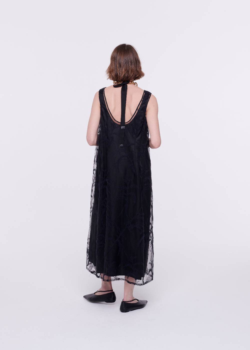 Plan C ABITO MIDI NERO IN TULLE RICAMATO Saldi Di Fabbrica