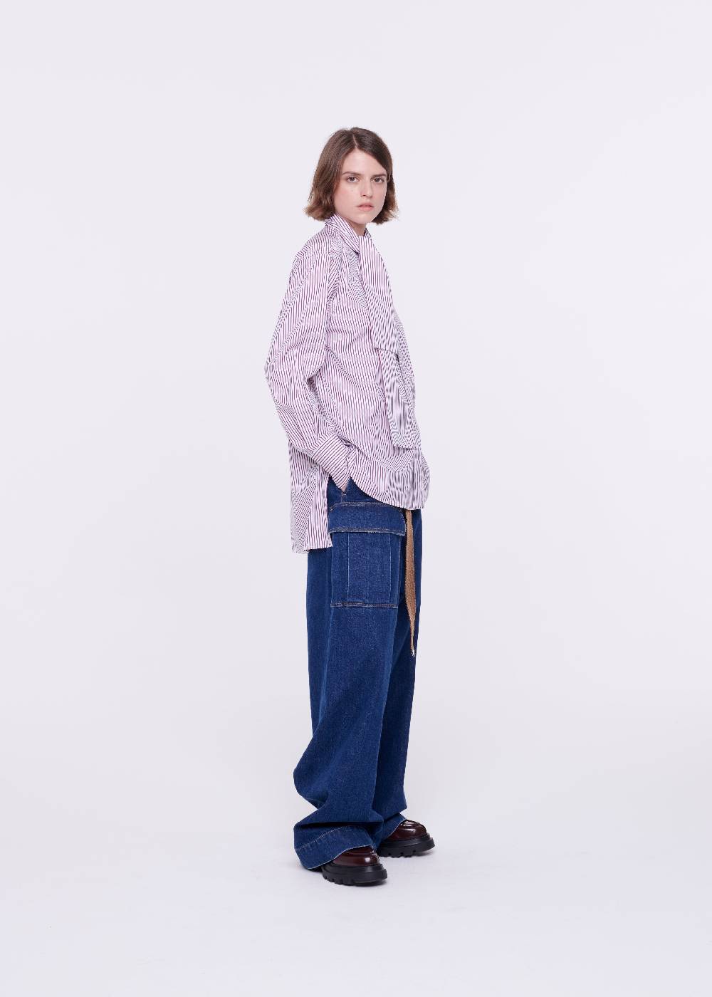 Plan C CAMICIA DI COTONE A RIGHE CON FOULARD In Saldo