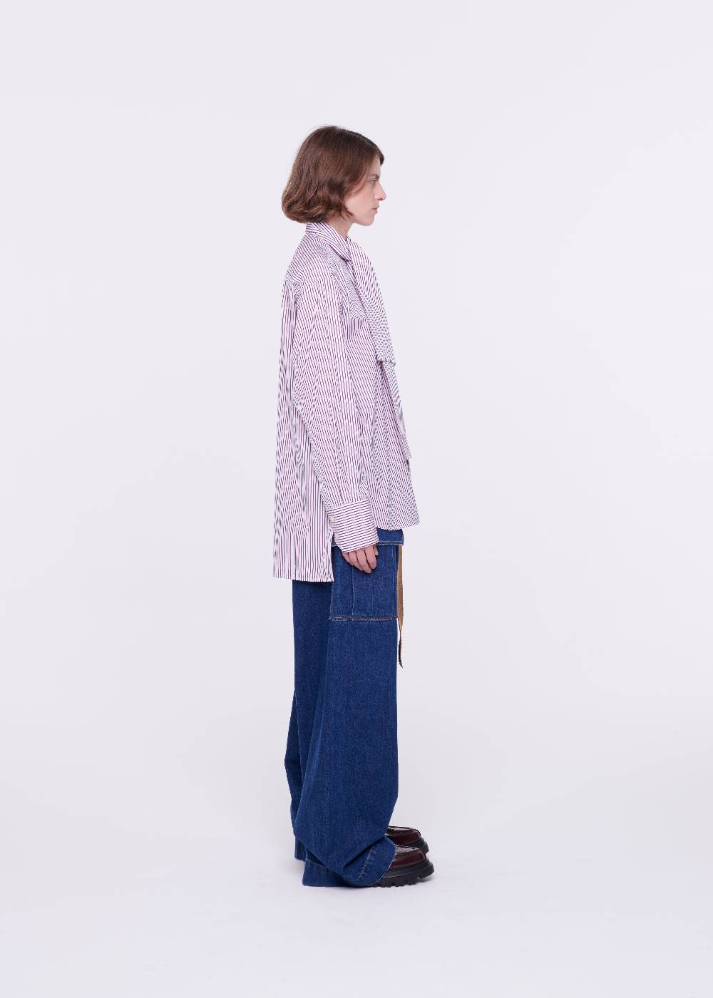 Plan C CAMICIA DI COTONE A RIGHE CON FOULARD In Saldo