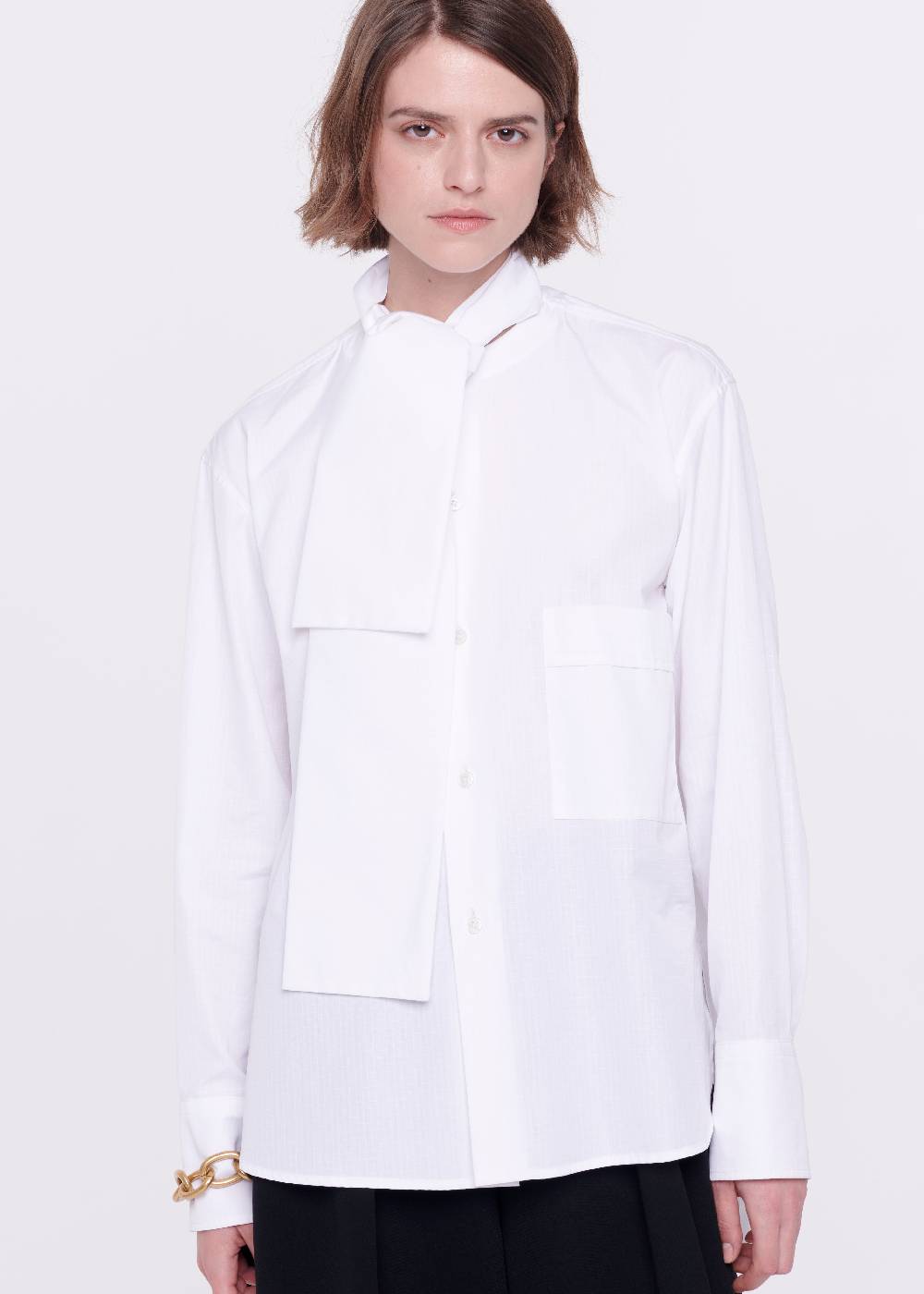 Plan C CAMICIA BIANCA DI COTONE CON FOULARD Nuova