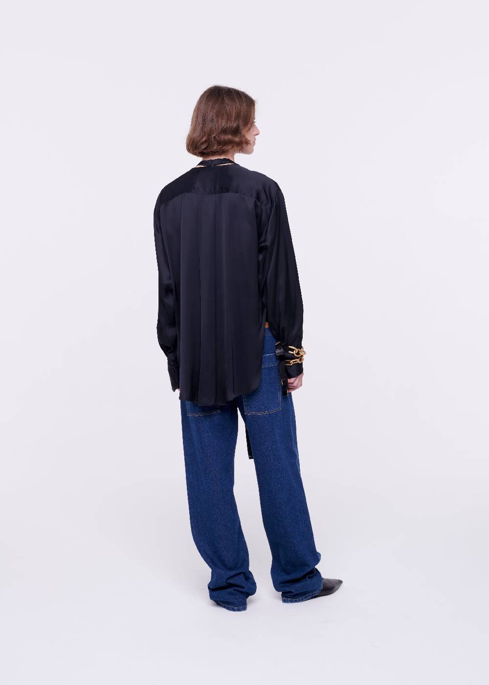 Plan C CAMICIA NERA IN RASO CON PAPILLON 2025