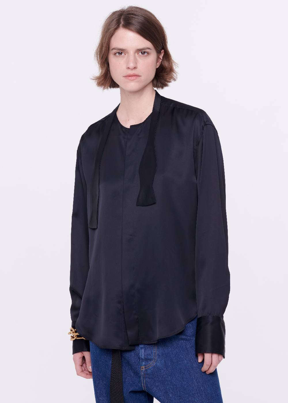 Plan C CAMICIA NERA IN RASO CON PAPILLON 2025