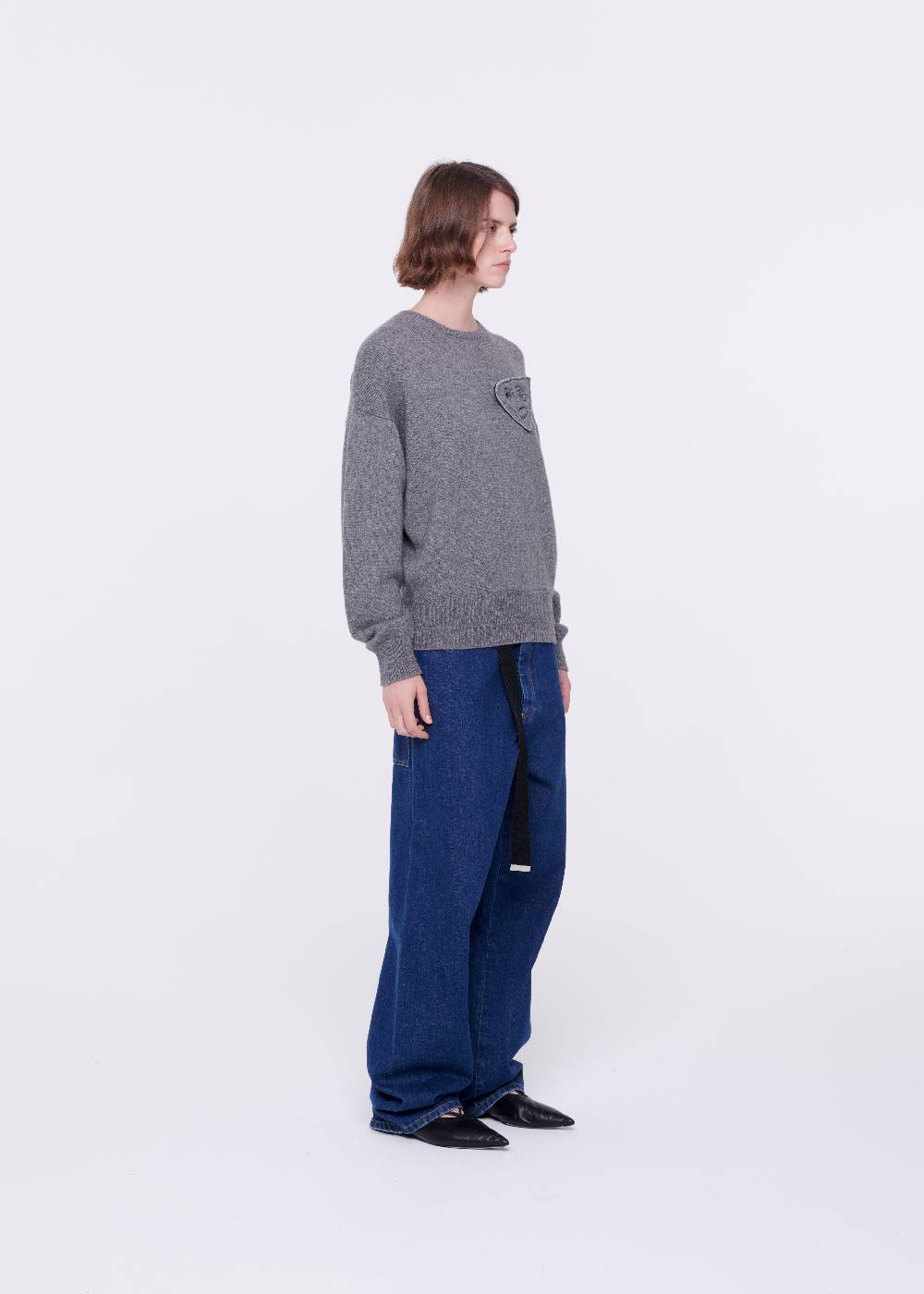 Plan C JEANS A GAMBA AMPIA CON CINTURA NERA Italy