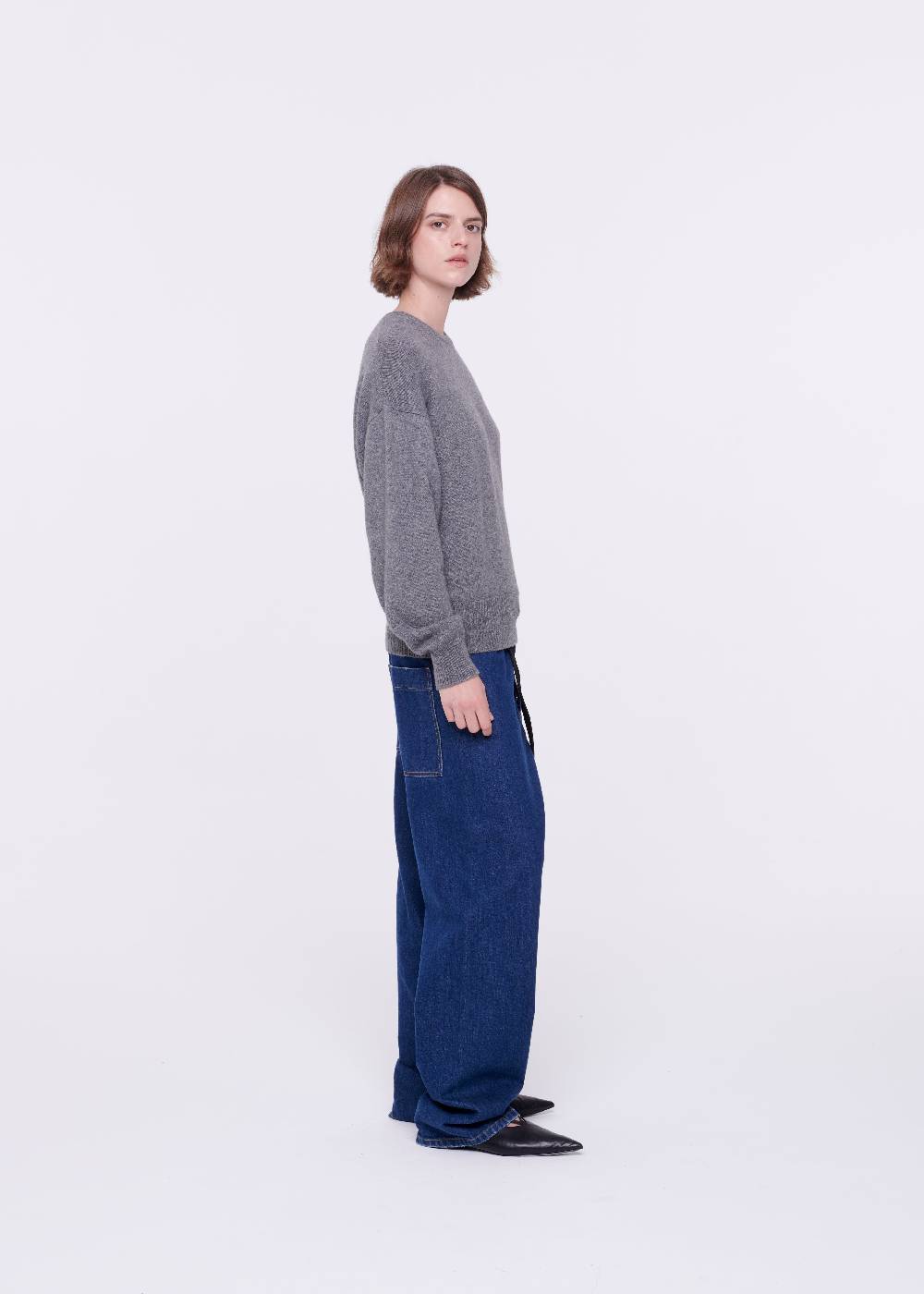 Plan C JEANS A GAMBA AMPIA CON CINTURA NERA Italy