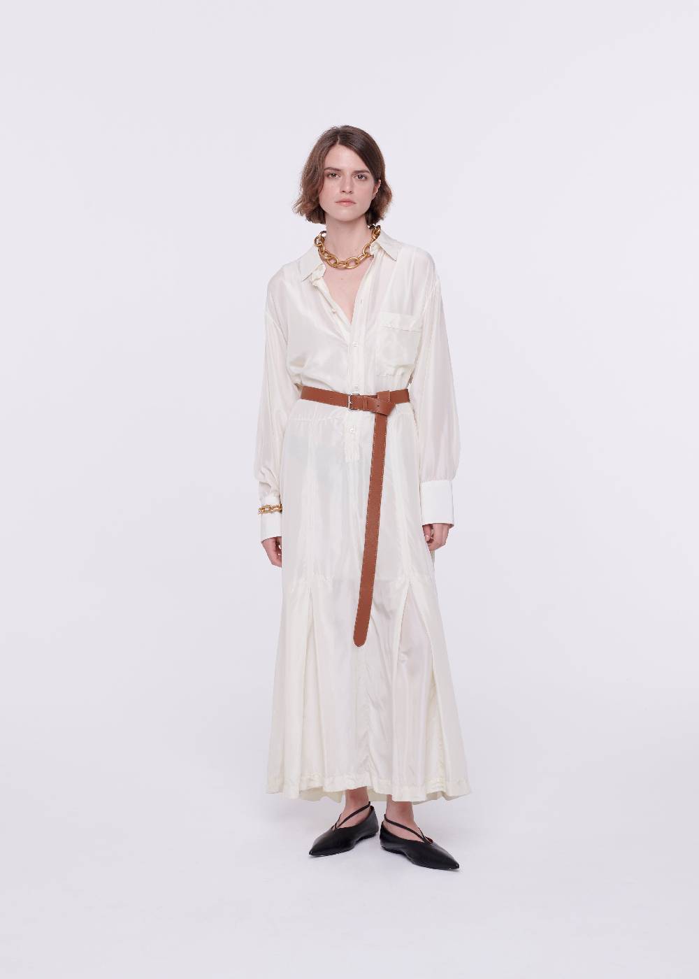 Plan C ABITO CAMICIA LUNGO IN SETA COLOR BURRO Italia