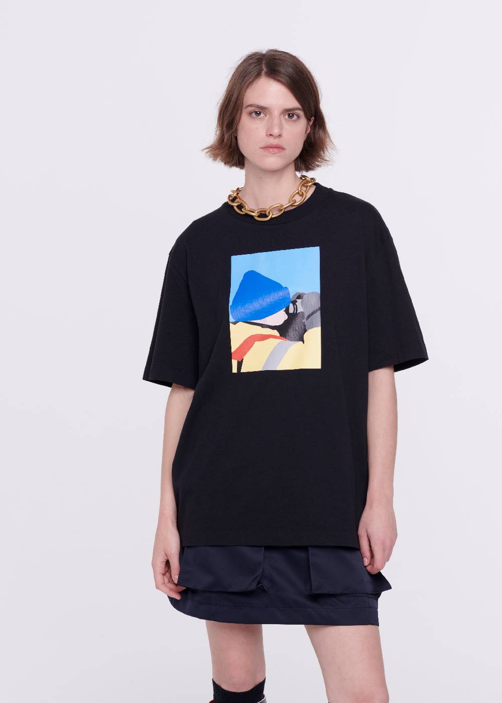Plan C T-SHIRT NERA IN COTONE CON STAMPA Offerta