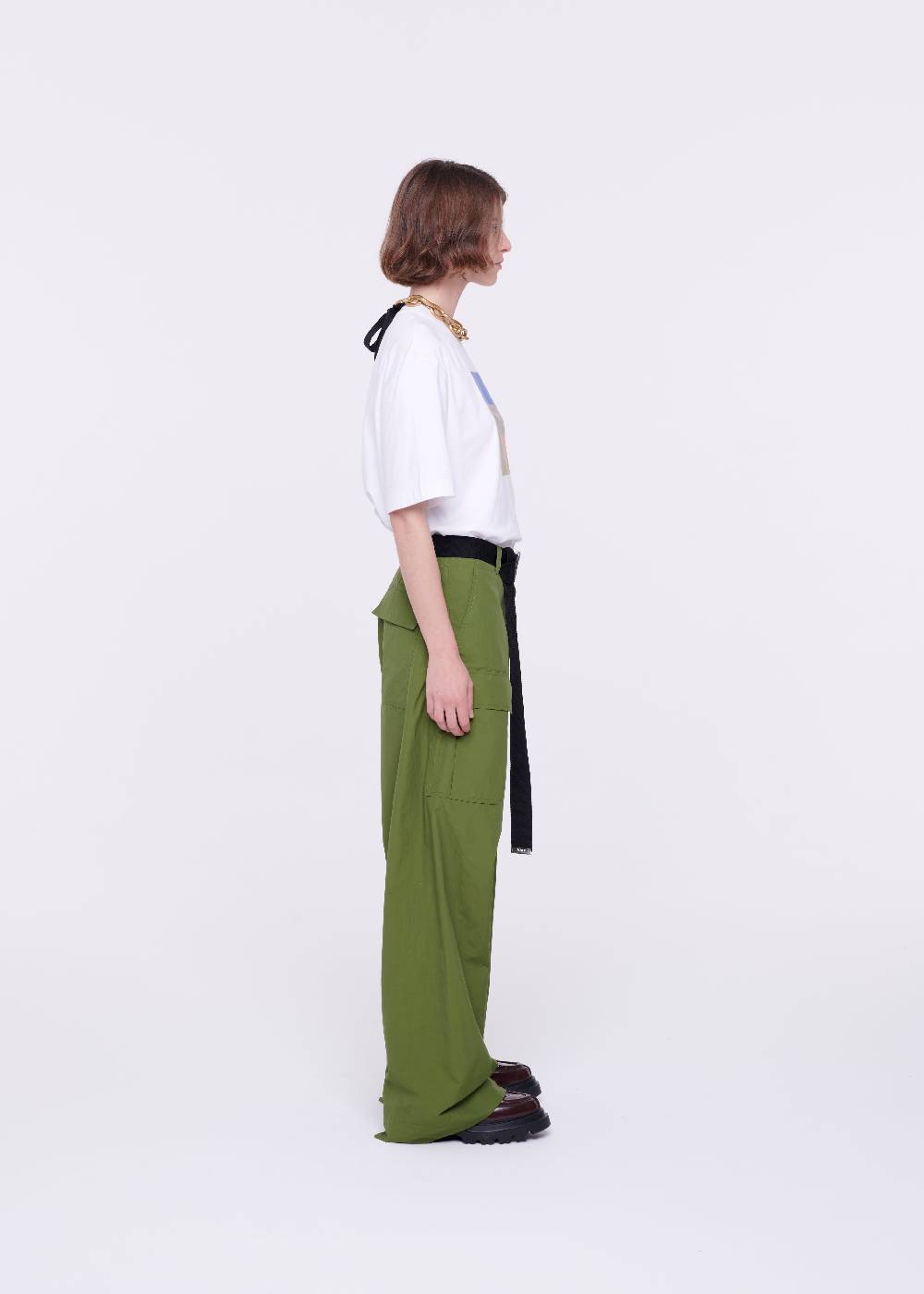 Plan C PANTALONI CARGO VERDE MILITARE CON CINTURA Qualità