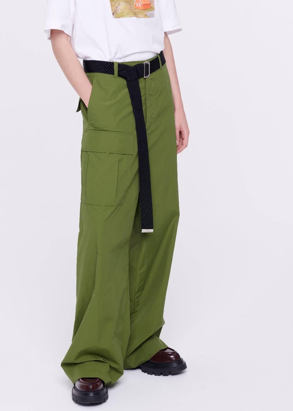 Plan C PANTALONI CARGO VERDE MILITARE CON CINTURA Qualità