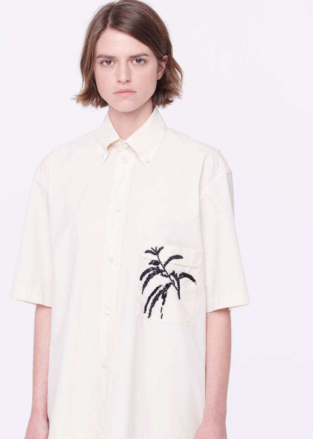 Plan C CAMICIA IN COTONE TECNICO CON RICAMO IN PAILLETTES Novità