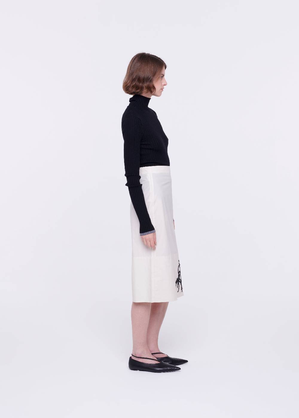 Plan C GONNA MIDI IN COTONE TECNICO CON RICAMO IN PAILLETTES Presa