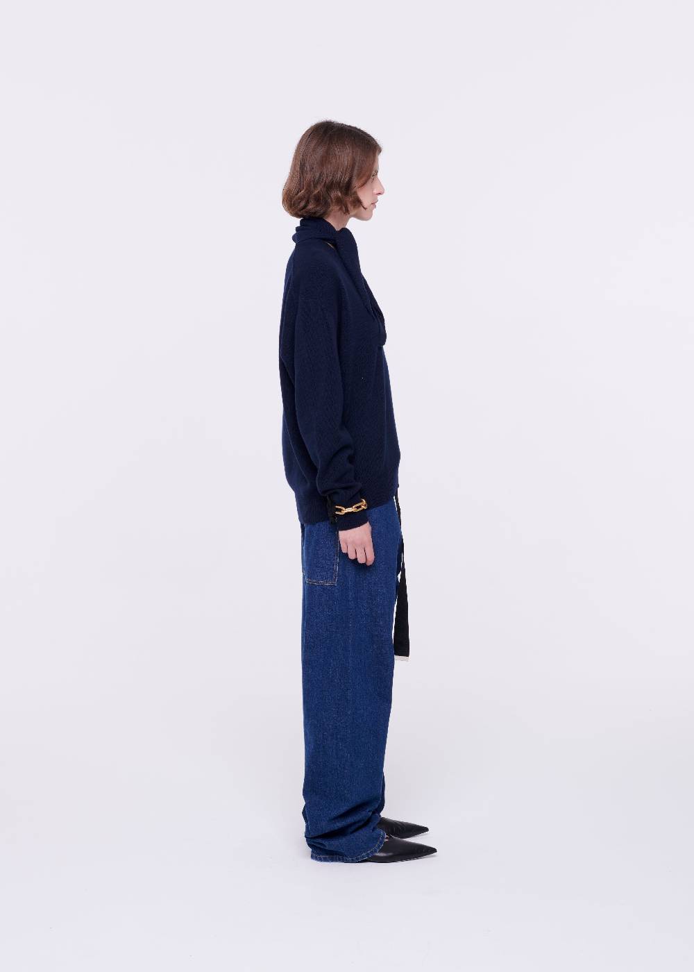 Plan C MAGLIONE CON FOULARD NAVY IN LANA Italy