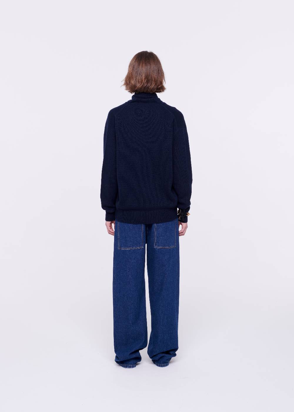Plan C MAGLIONE CON FOULARD NAVY IN LANA Italy