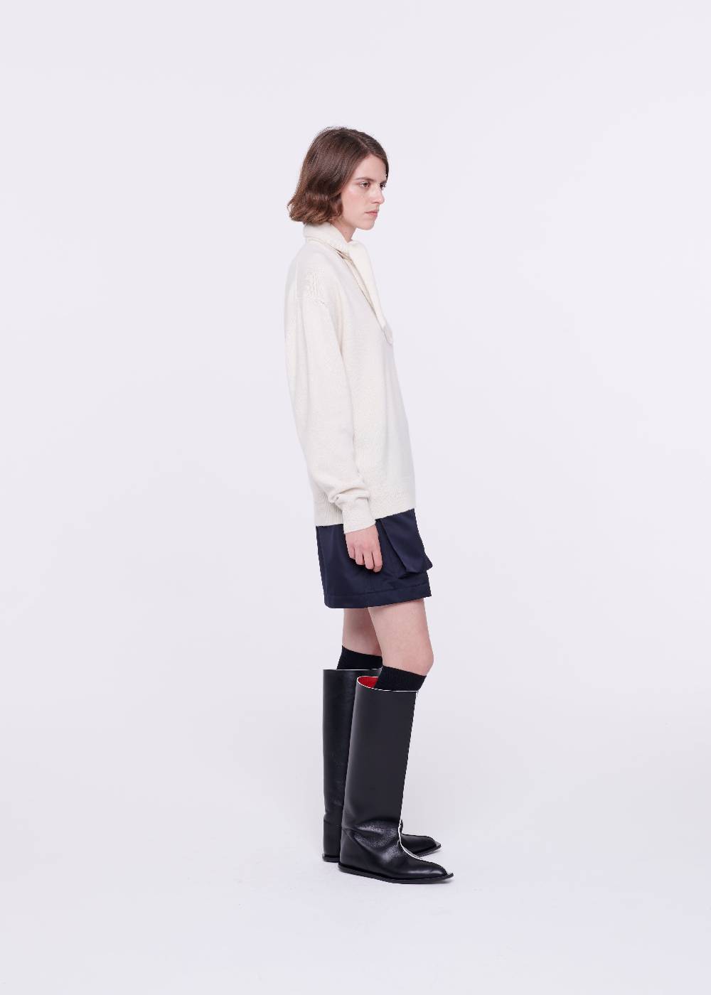 Plan C MAGLIONE CON SCIALLE IN LANA COLOR BURRO Italia