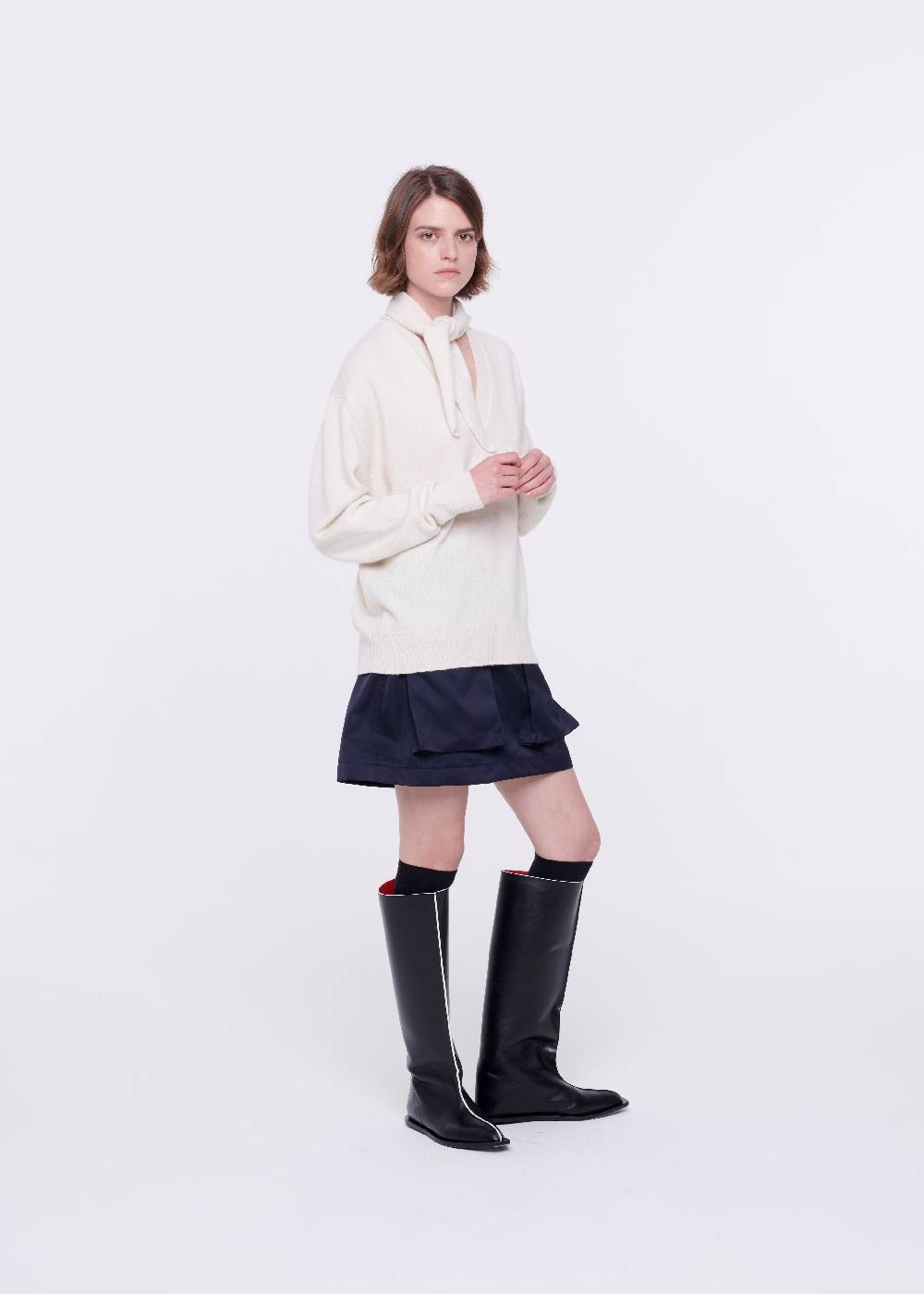 Plan C MAGLIONE CON SCIALLE IN LANA COLOR BURRO Italia
