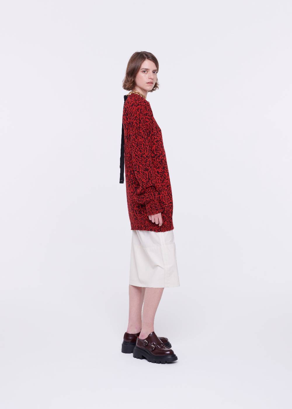 Plan C MAGLIONE DI LANA ROSSO MELANGE Nuovo