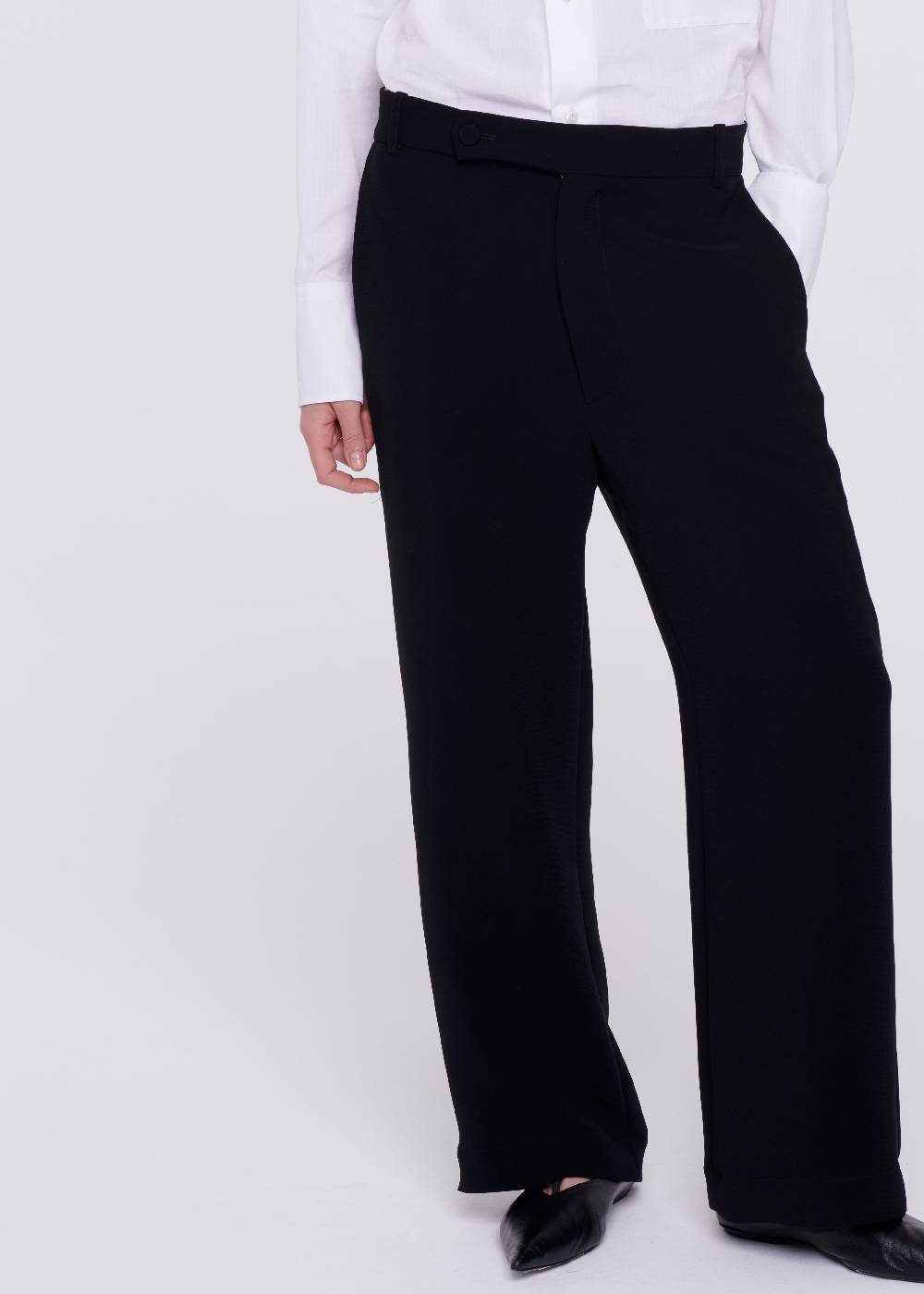Plan C PANTALONI NERI A GAMBA SVASATA IN CADY Affare Del Giorno