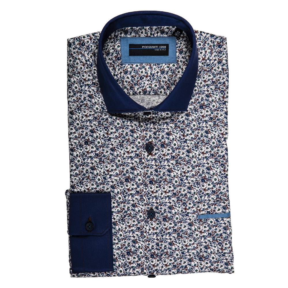 Poggianti Camicia fantasia collo e polsi in contrasto Offerte
