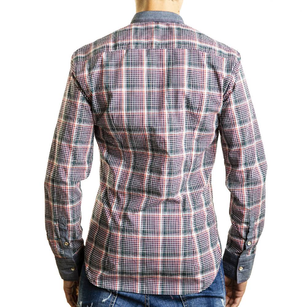 Poggianti Camicia Quadri con contrasti in denim Vendita Economica