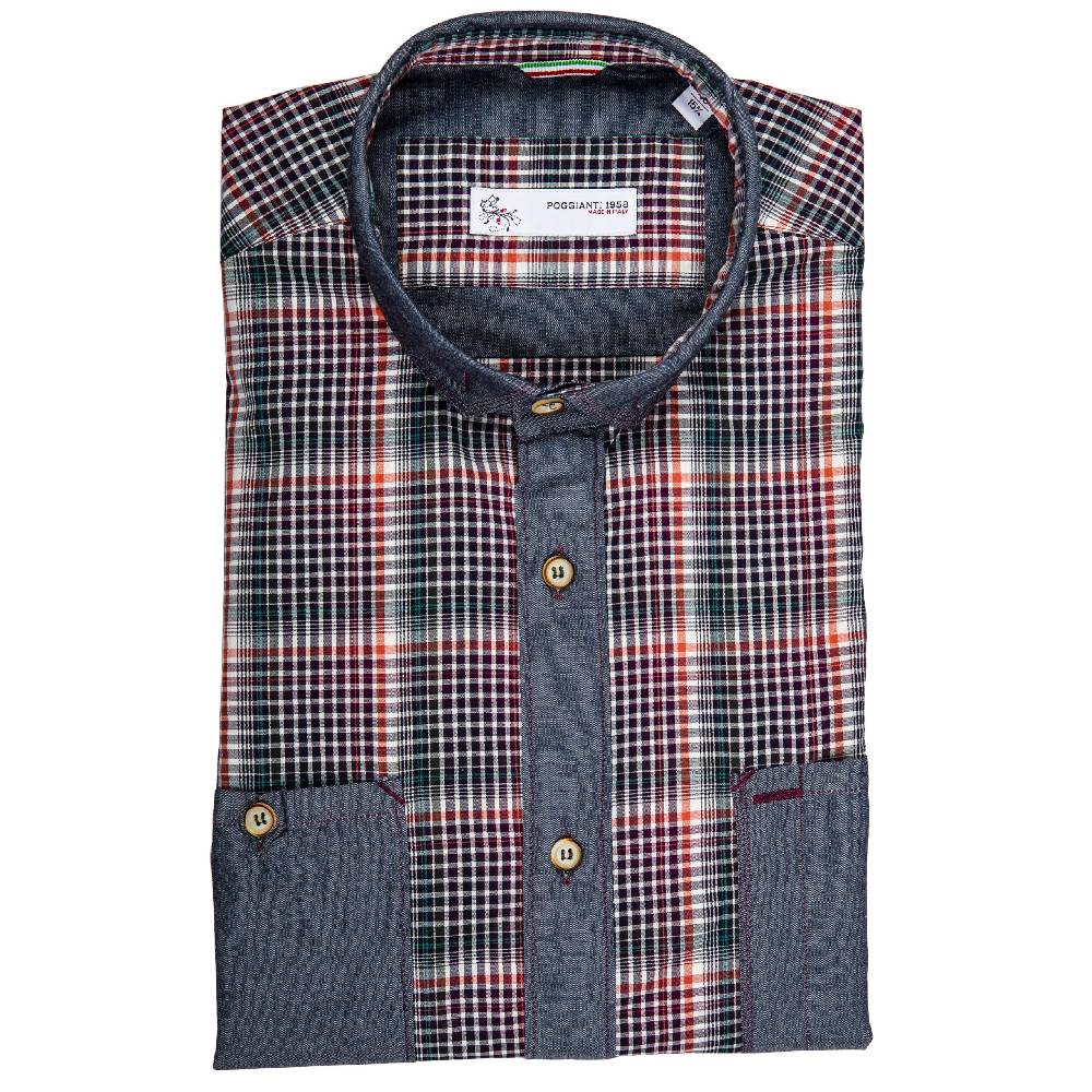Poggianti Camicia Quadri con contrasti in denim Vendita Economica