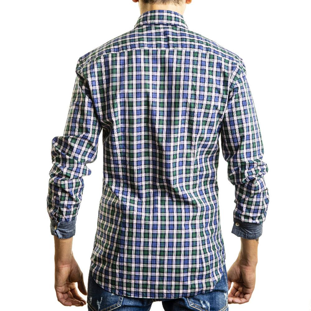 Poggianti Camicia Quadri con contrasti in denim In Linea
