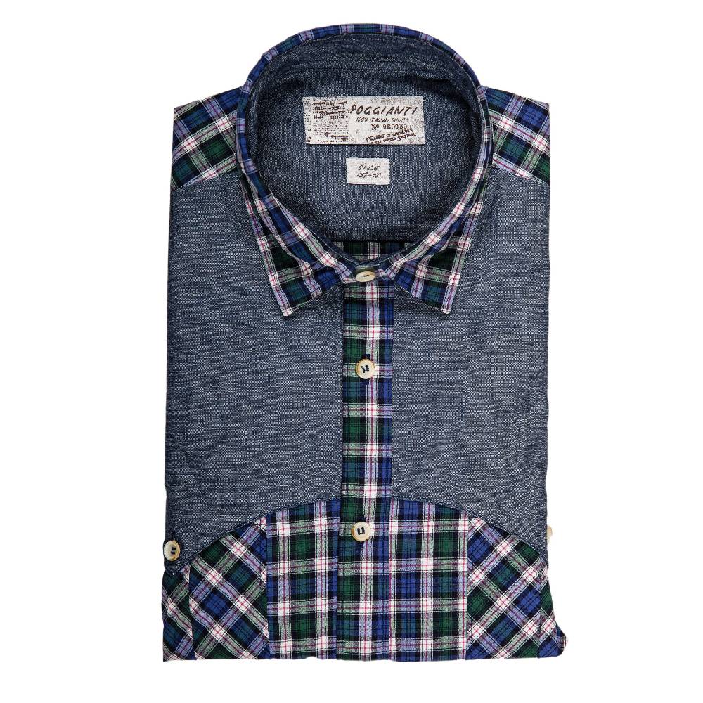 Poggianti Camicia Quadri con contrasti in denim In Linea
