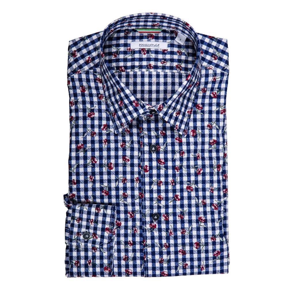 Poggianti Camicia Fantasia su base Quadri Qualità