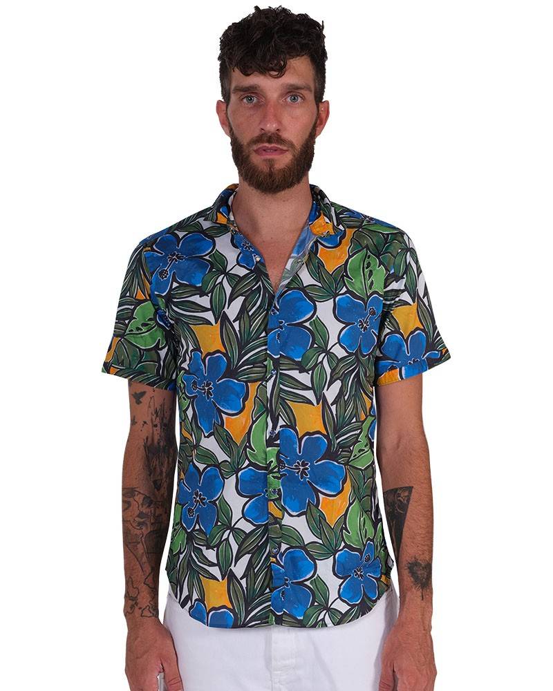 Poggianti Camicia Fantasia Collo Morbido azzurro Vendite Flash