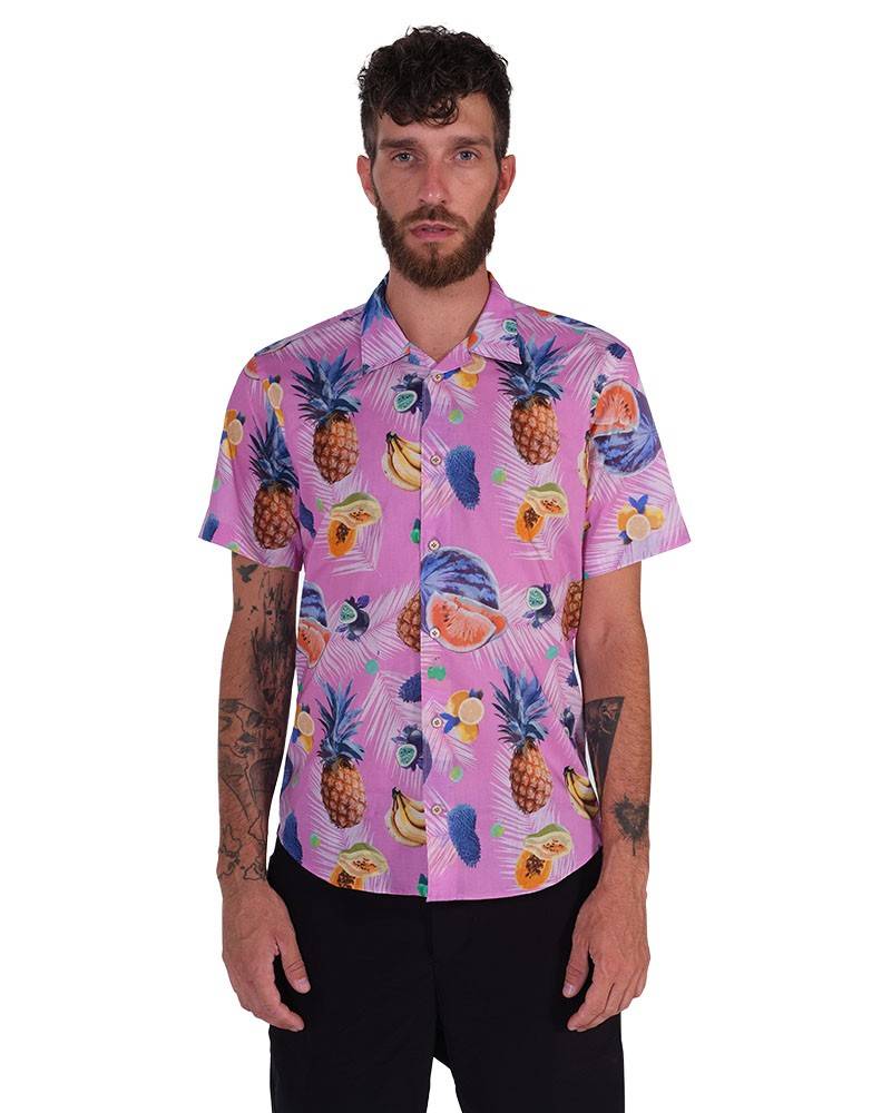 Poggianti Camicia Fantasia Collo Morbido Rosa Negozio