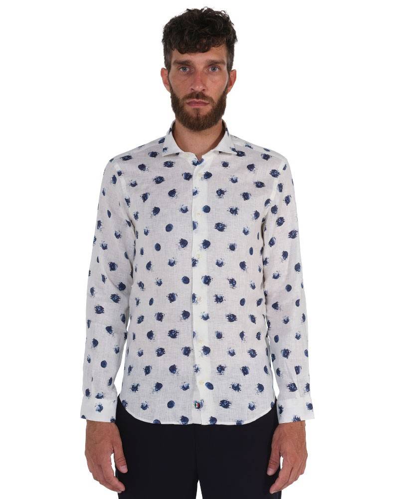 Poggianti Camicia Fantasia Collo Morbido Bianco Nuova