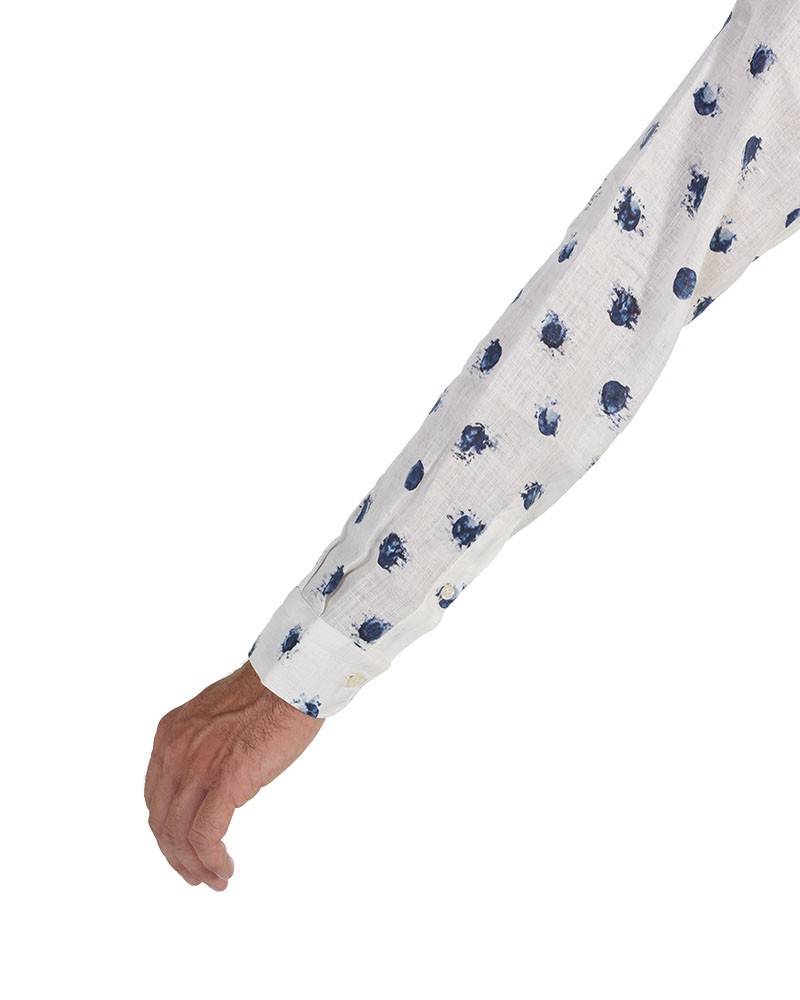 Poggianti Camicia Fantasia Collo Morbido Bianco Nuova