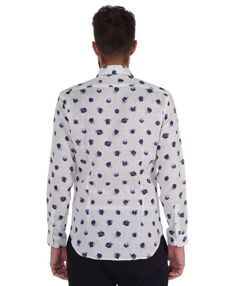 Poggianti Camicia Fantasia Collo Morbido Bianco Nuova