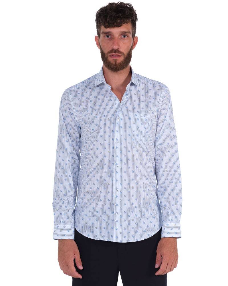 Poggianti Camicia Fantasia Collo Morbido Azzurro/Bianco Moda