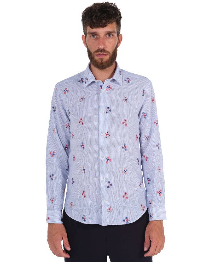 Poggianti Camicia Fantasia Collo Morbido azzurro Italy