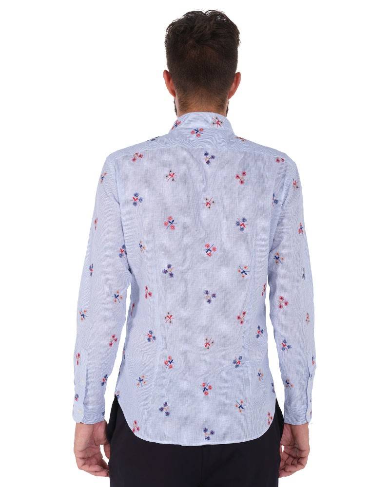 Poggianti Camicia Fantasia Collo Morbido azzurro Italy