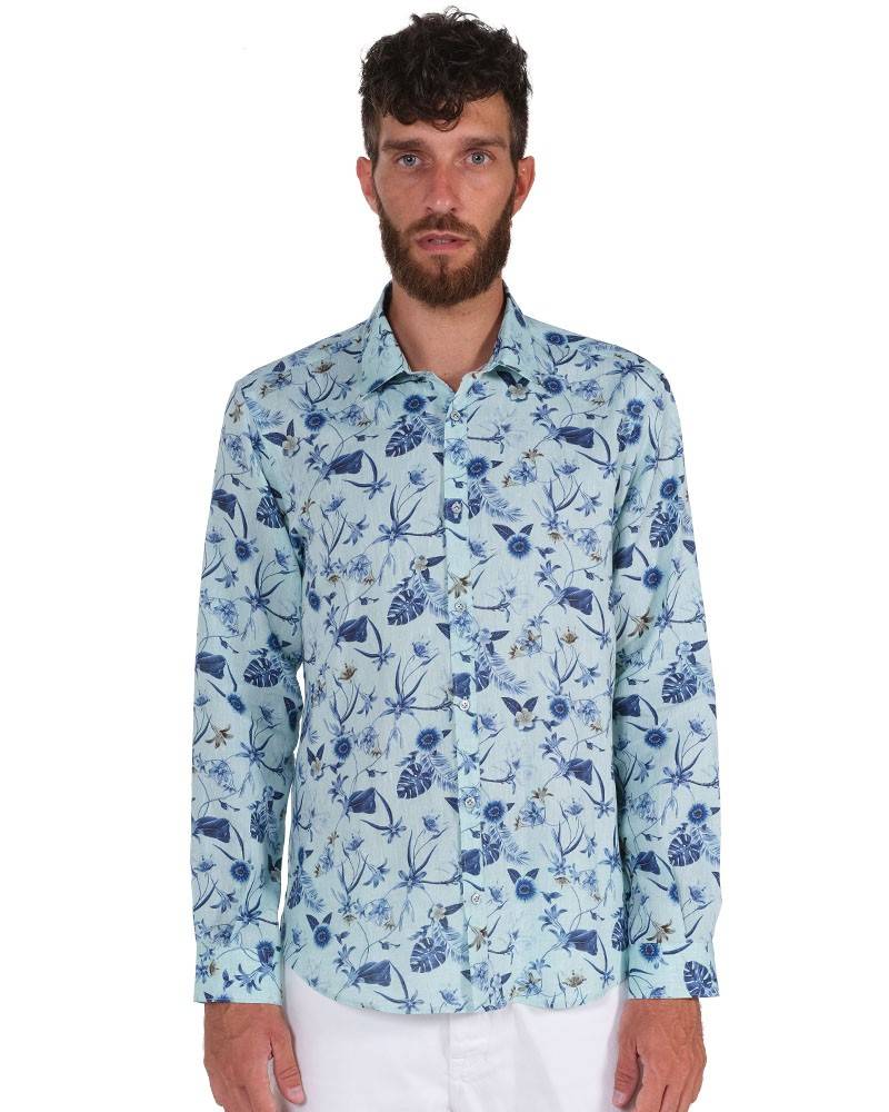 Poggianti Camicia Fantasia Collo Morbido Verde Italia