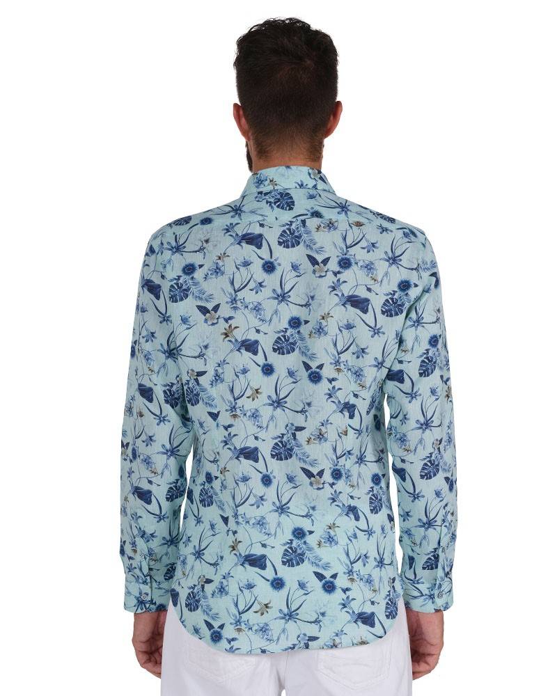 Poggianti Camicia Fantasia Collo Morbido Verde Italia