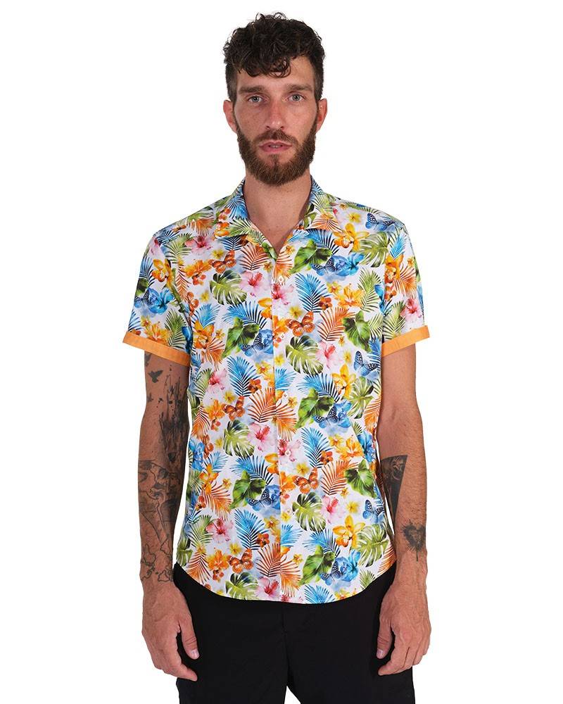 Poggianti Camicia Fantasia Collo Morbido Multicolore In Linea