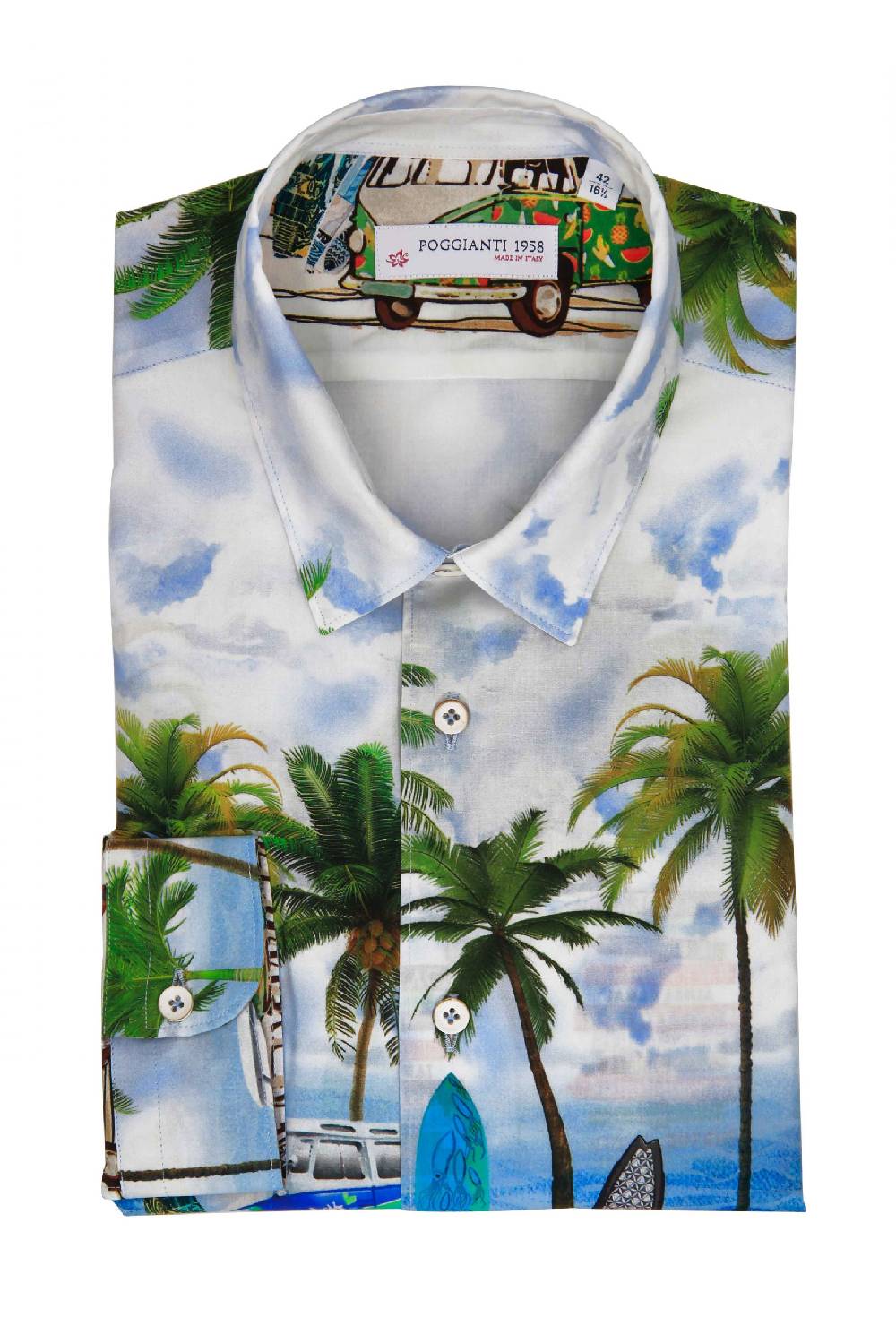 Poggianti Camicia Fantasia Collo Morbido Paesaggio
