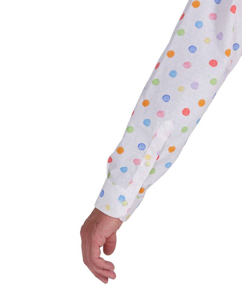 Poggianti Camicia Fantasia Collo Morbido Bianco Qualità