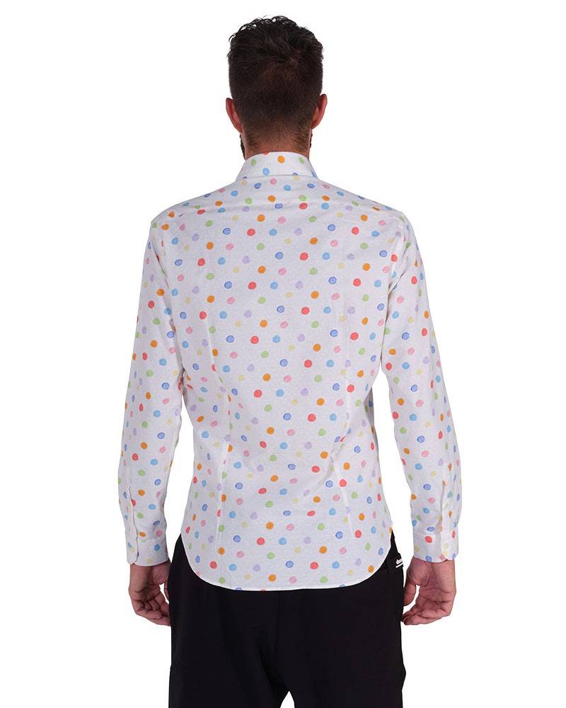 Poggianti Camicia Fantasia Collo Morbido Bianco Qualità