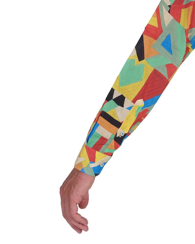 Poggianti Camicia fantasia geometrica multicolor, Collo coreano Qualità Garantita