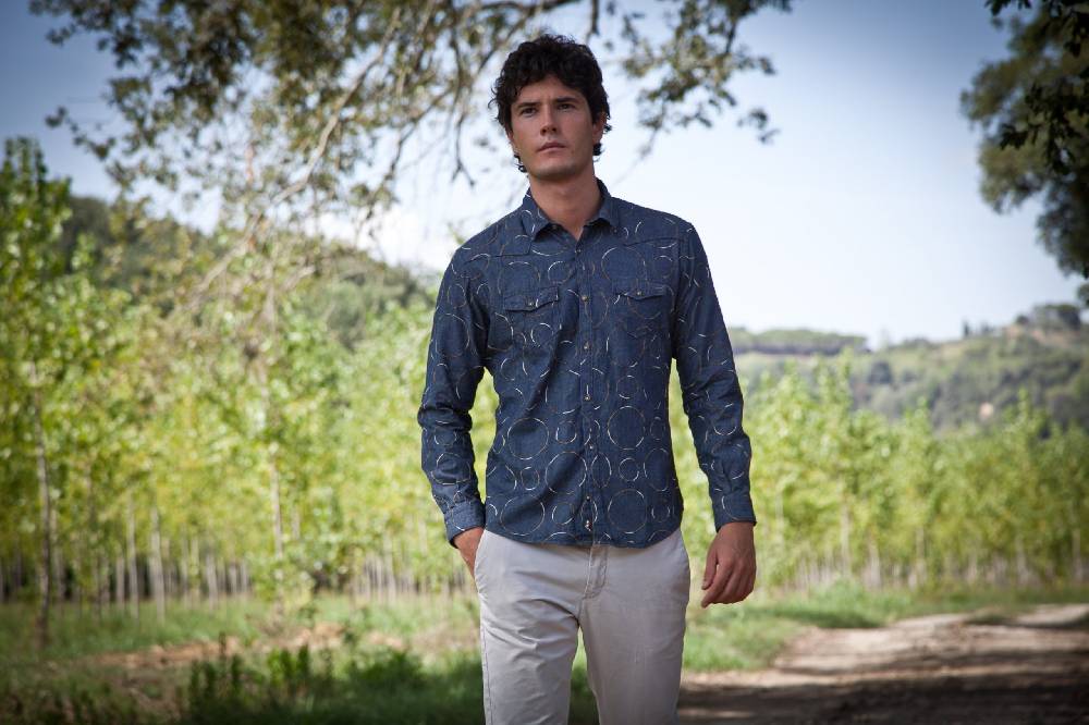 Poggianti Camicia uomo in Denim con Ricami EMPOLI-66-248 Affare Del Giorno
