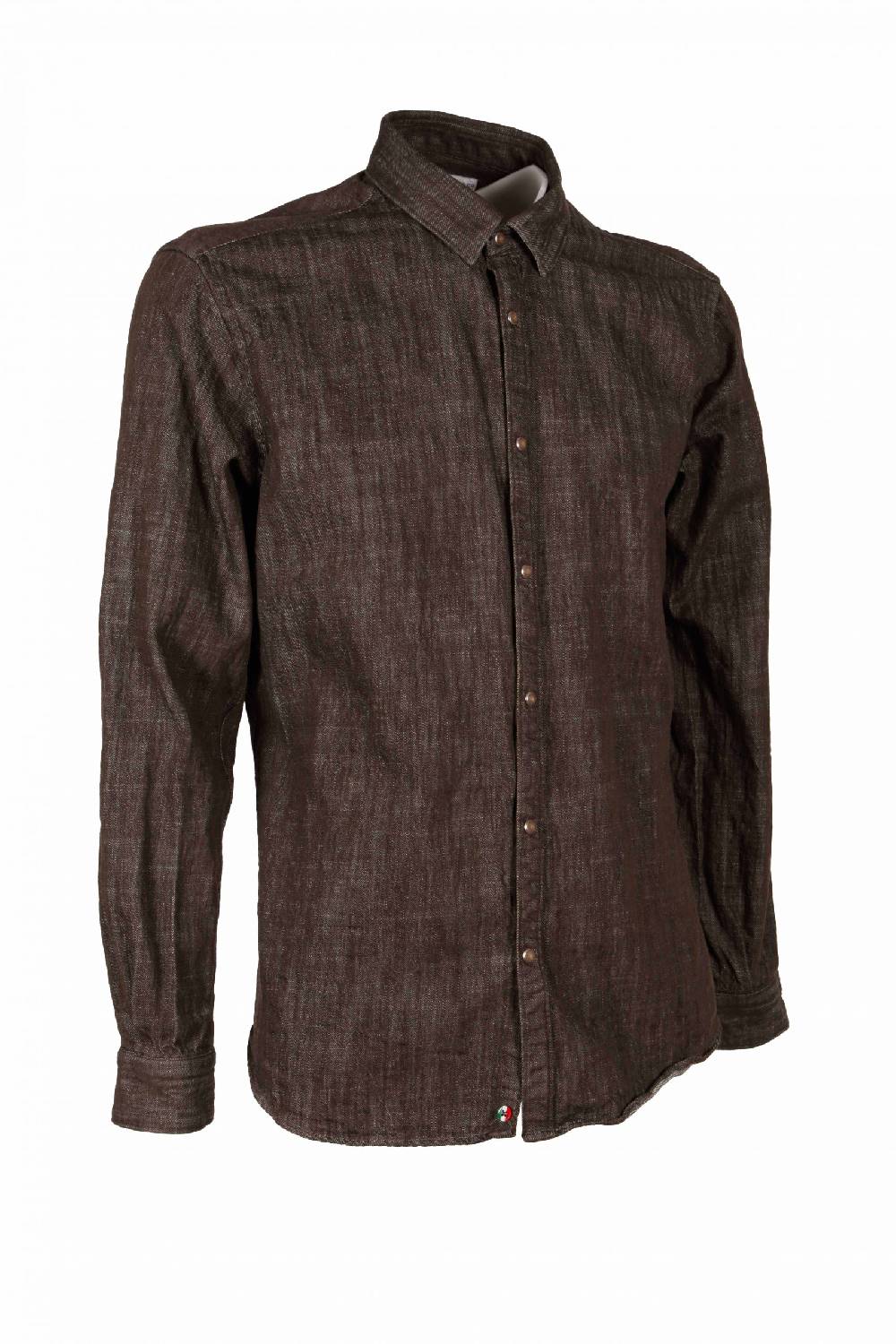 Poggianti Camicia uomo in denim verde militare CHIUSI-66F-233-02 Prezzo Ridotto