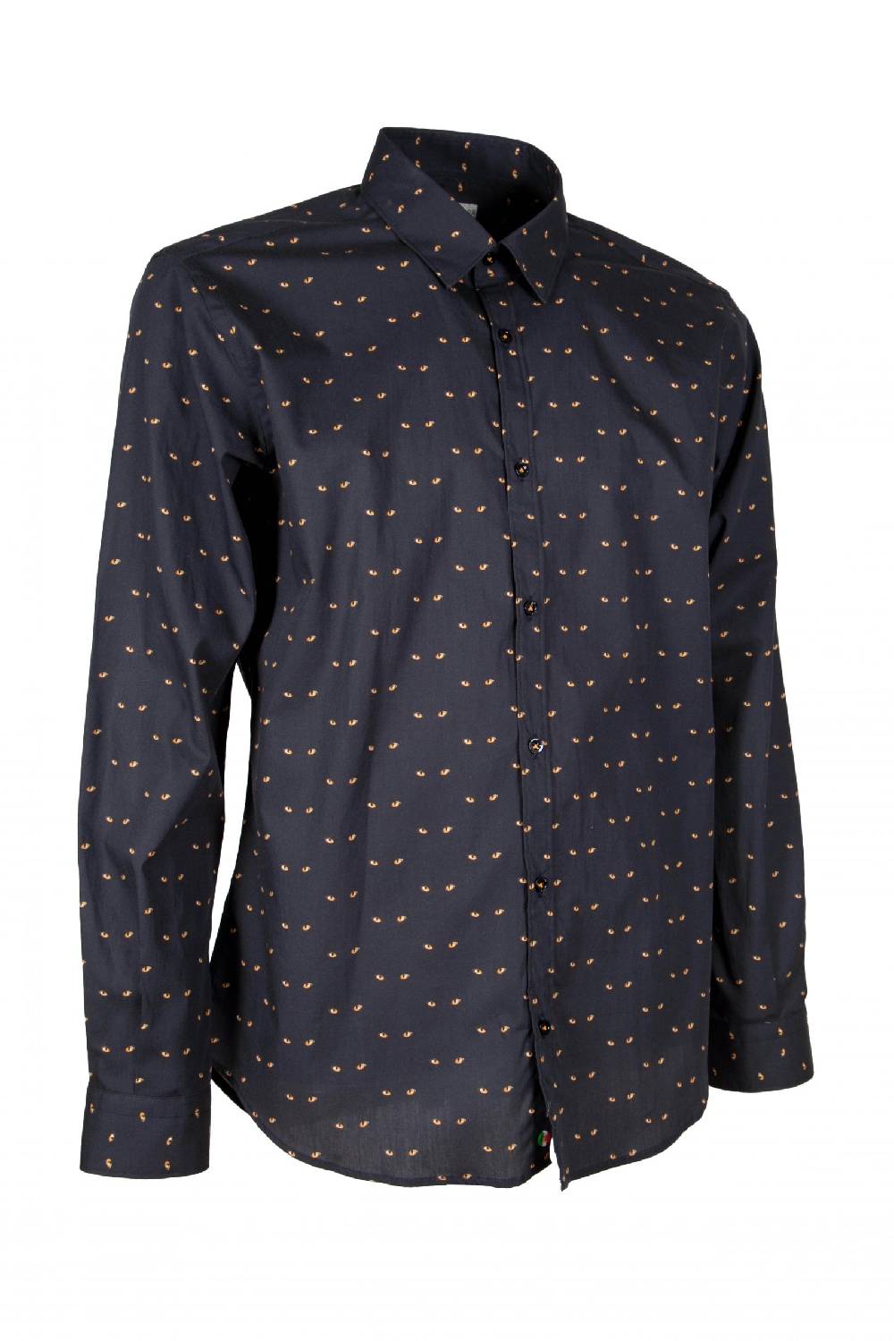 Poggianti Camicia uomo Blu in cotone stampata con occhi di gatto PISA-UBBF-177-01 Sconto