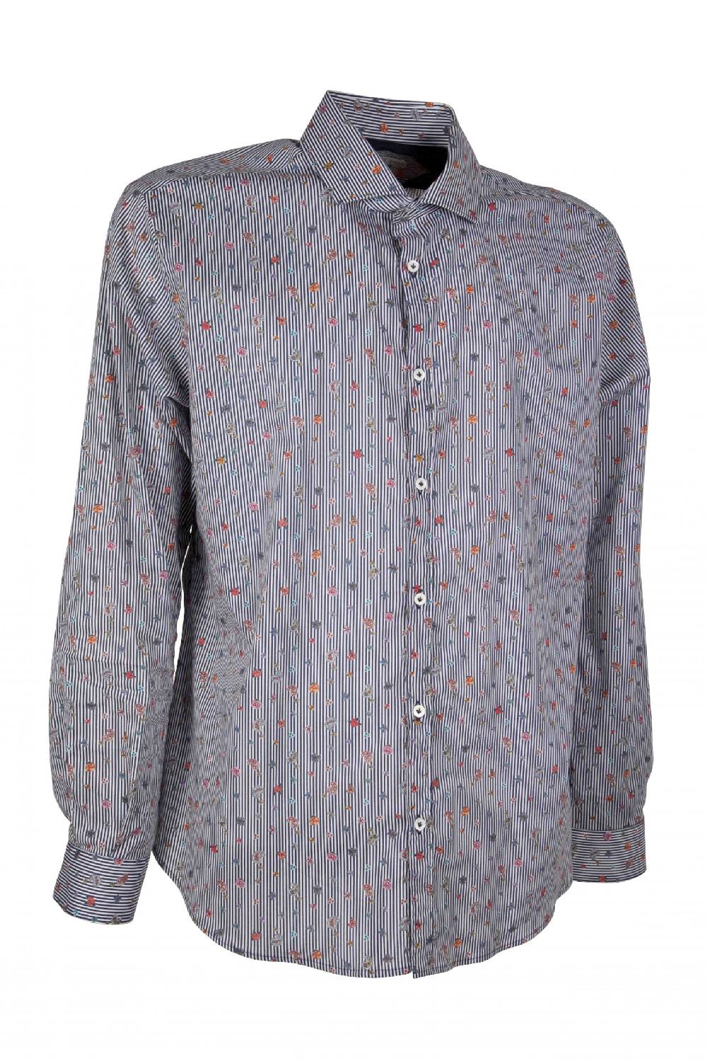 Poggianti Camicia uomo stretch con stampa righe e fiori GIOVI-62M-135-01 In Vendita