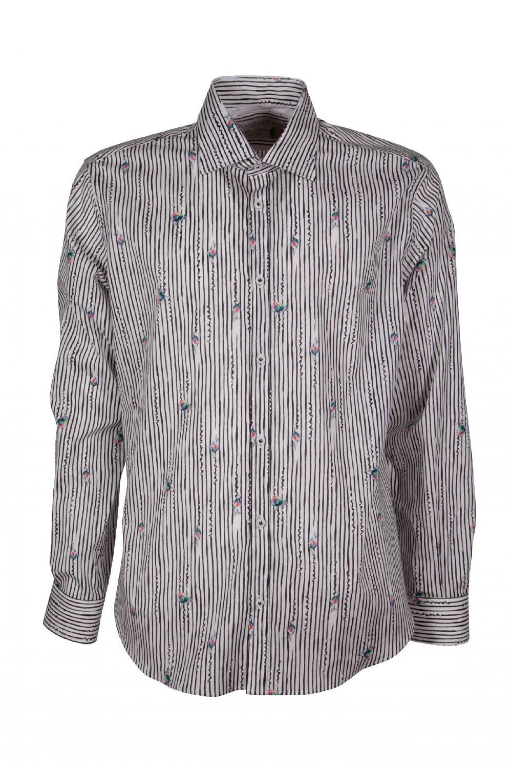Poggianti Camicia uomo stretch con stampa righe e animali GIOVI-61-134-02 Saldi