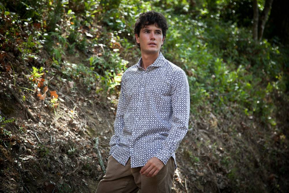 Poggianti Camicia uomo stretch con stampa righe e animali GIOVI-61-134-02 Saldi