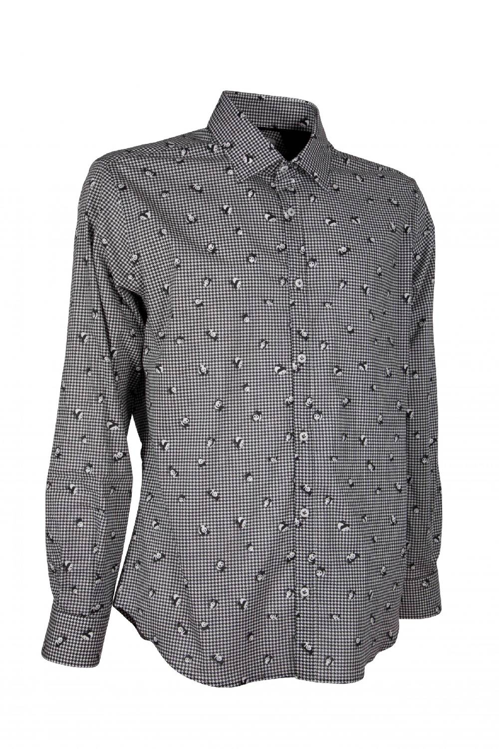 Poggianti Camicia uomo stretch con stampa panda su pied de poule GIOVI-95-174-01 Offerte